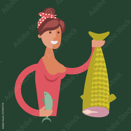 Cartoon character seafood seller