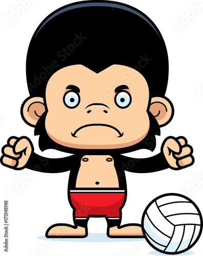 Cartoon Angry Beach Volleyball Player Chimpanzee