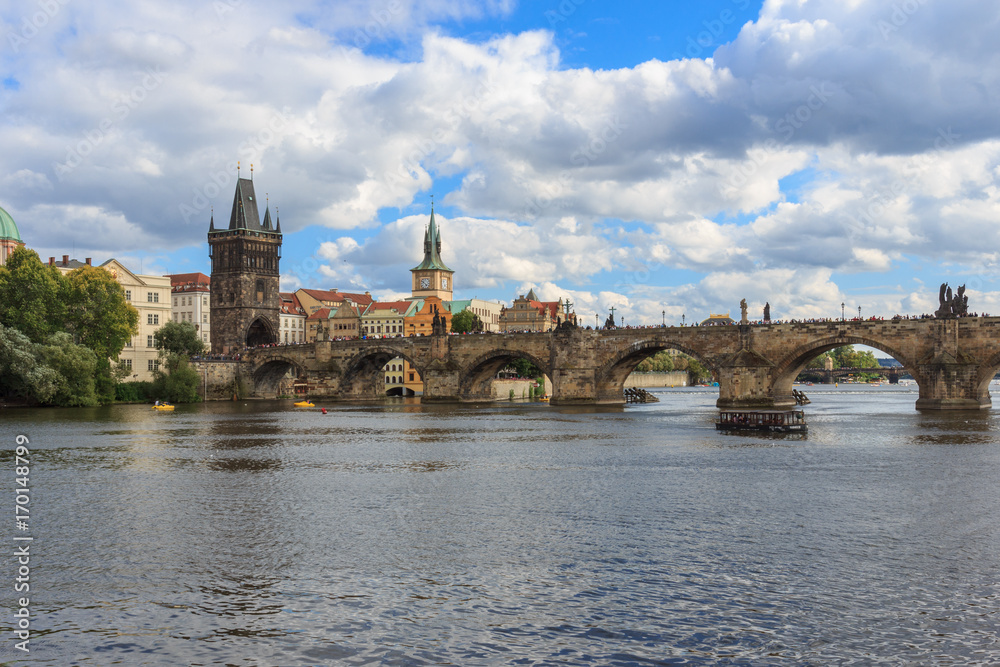 Prague. View of the Charles bridge with the Vltava river.