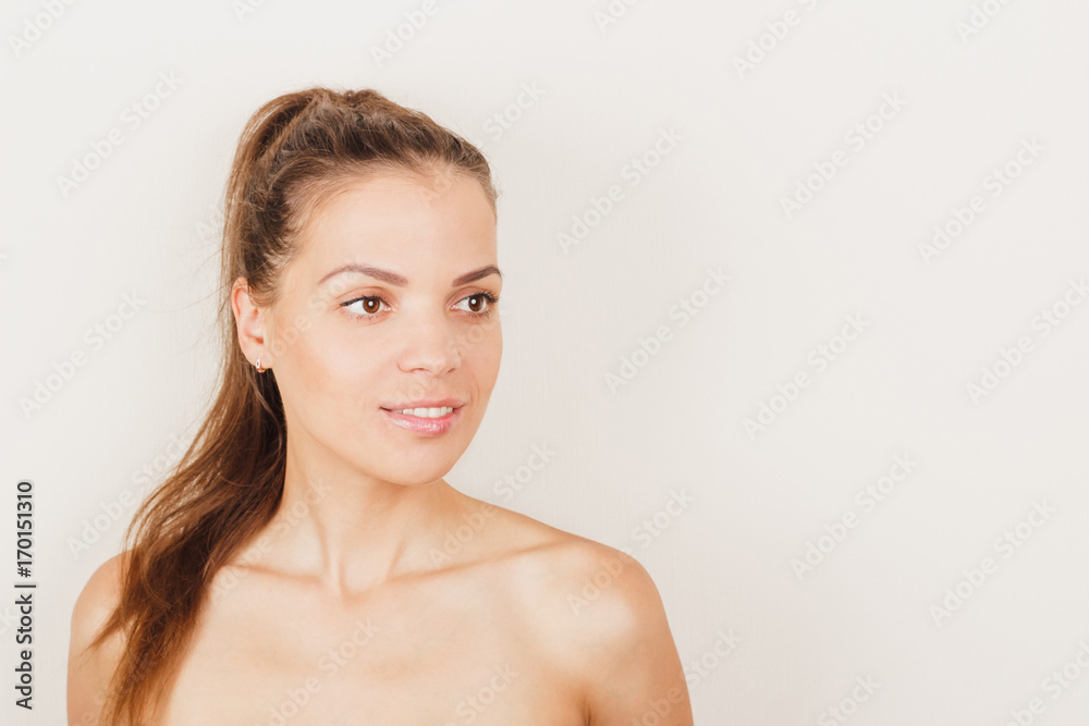 Beautiful naked girl with long dark hair ภาพถ่ายสต็อก Adobe Stock