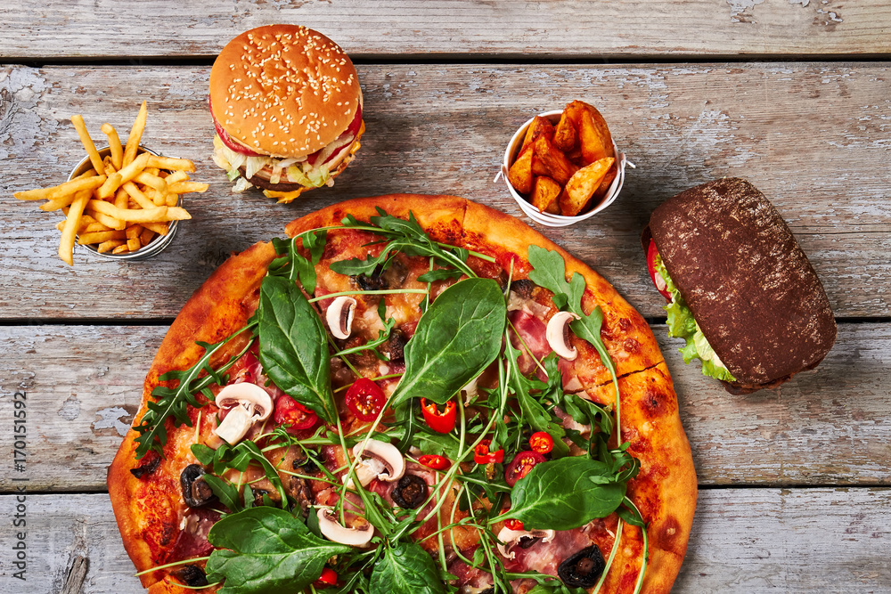 Fotografie Pizza, fast food close up.