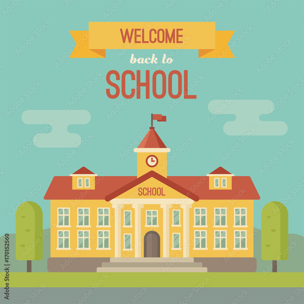 School building banner with text Welcome back to school