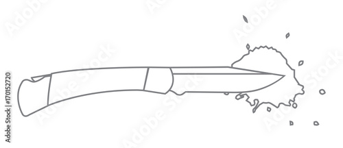 Vector illustration of pocket knife in contours with blood isolated on the white background