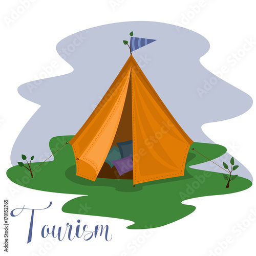Summer Tourism. Nice tent on green grass