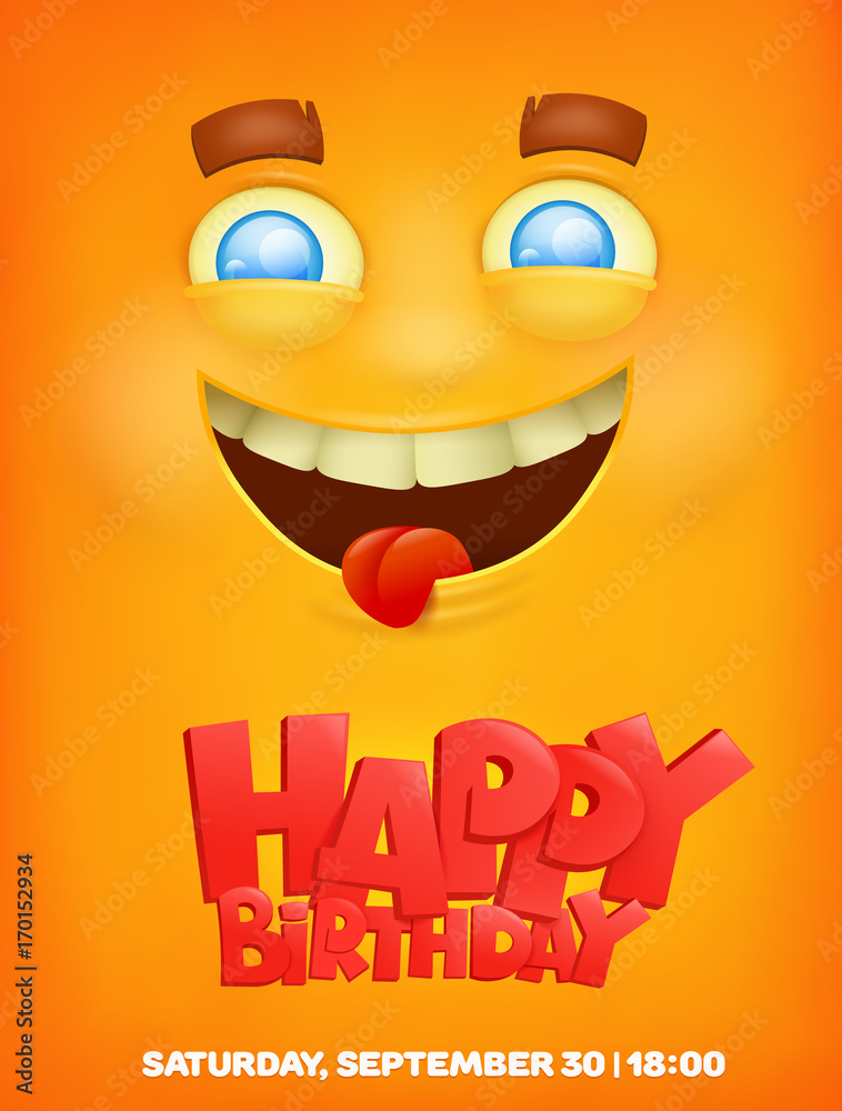 Happy birthday greeting card with emoji smile face