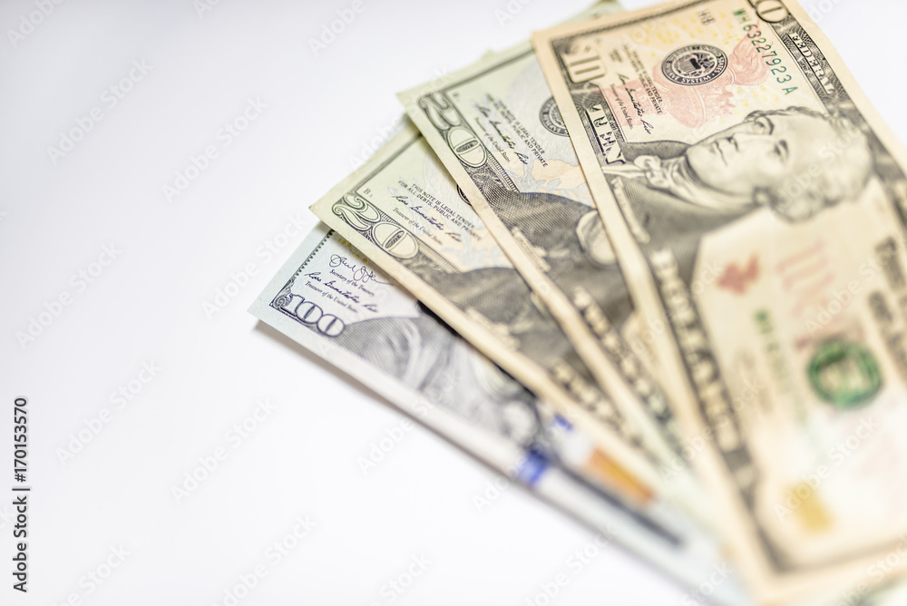 Collection of us dollar bills. Isolated Collection of us dollar bills. Isolated