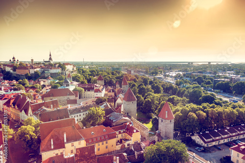 Tallinn, the capital of Estonia, is a beautiful city sunset landscape. View of the old town