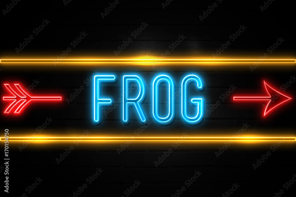 Frog  - fluorescent Neon Sign on brickwall Front view