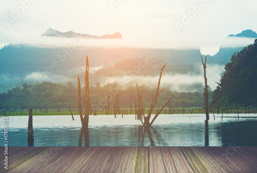 view of tropical lake and m...