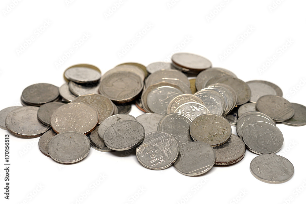 Money Thai baht stack of coins isolated on white background, Concept of financial, Saving concept Money Thai baht stack of coins isolated on white background, Concept of financial, Saving concept