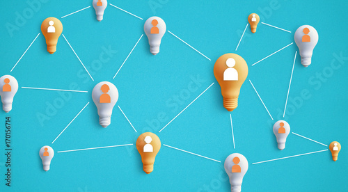 Business creativity idea concept.with human cooperation on light bulb.connecting