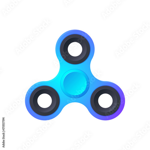 Vector illustration in flat style. Realistic blue fidget spinner with black elements. Hand toy for increased focus, stress relief. Popular gadget. Isolated on white background