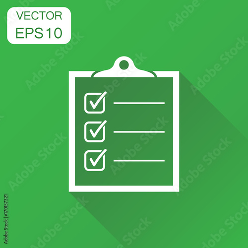 To do list icon. Business concept checklist, task list pictogram. Vector illustration on green background with long shadow.