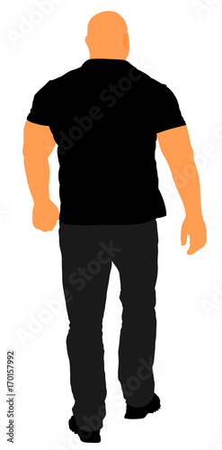 Bouncer walking vector illustration. Security Guards nightclub. Strong man walking.