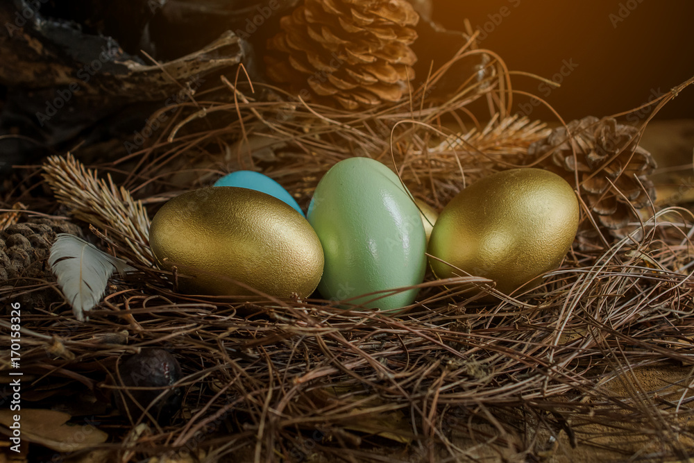Easter background golden eggs Easter background golden eggs