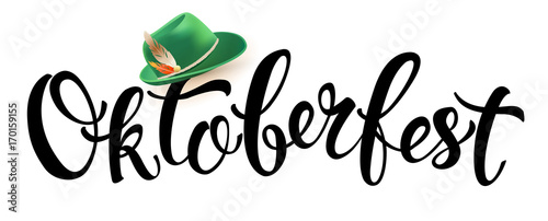 Green germany costume oktoberfest hat with feather icon in cartoon style isolated on white background vector illustration Munich Beer Festival Oktoberfest handwritten text