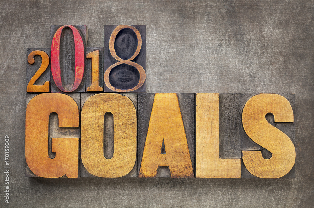 Fototapeta premium 2018 goals banner in wood type goals in letterpress wood type