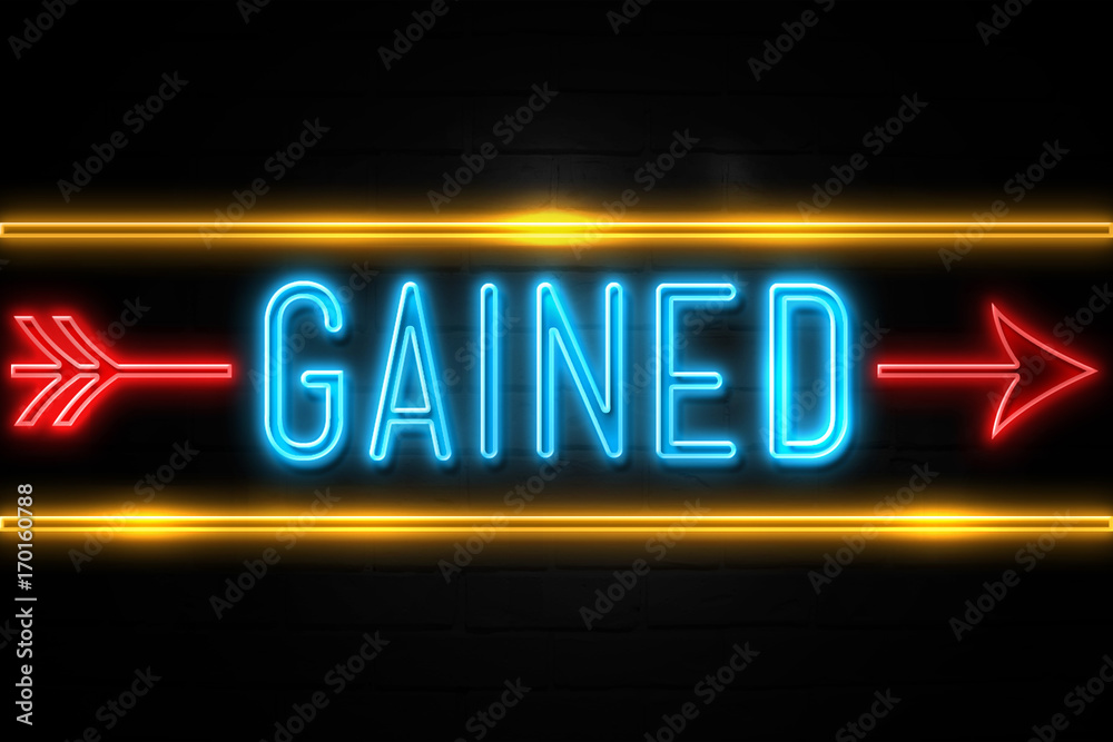 Gained  - fluorescent Neon Sign on brickwall Front view