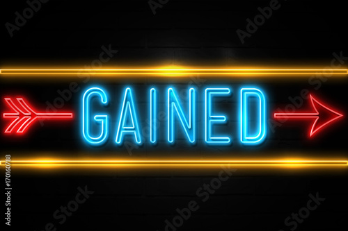 Gained - fluorescent Neon Sign on brickwall Front view
