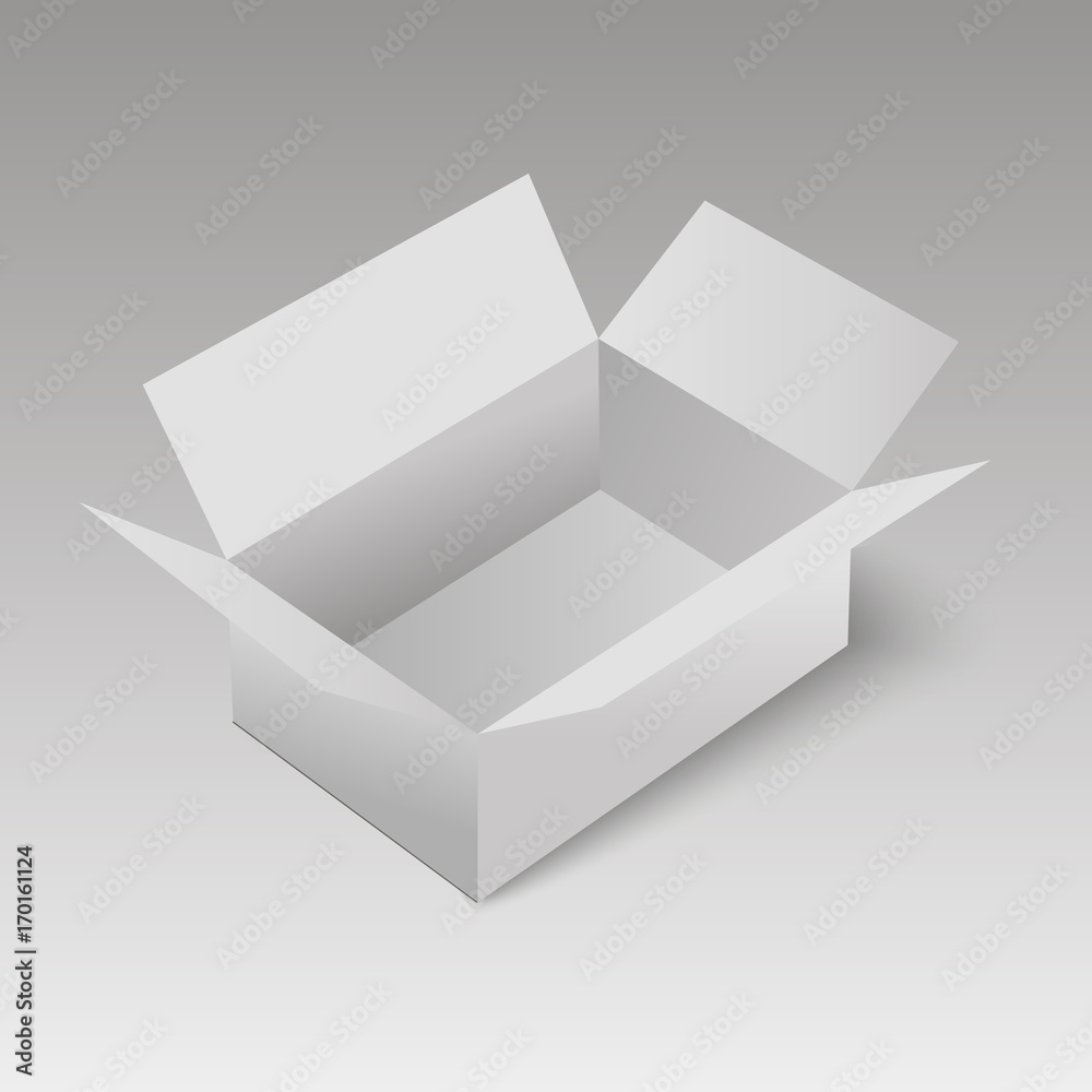 White square cardboard or paper package box mockup. Vector White square cardboard or paper package box mockup. Vector