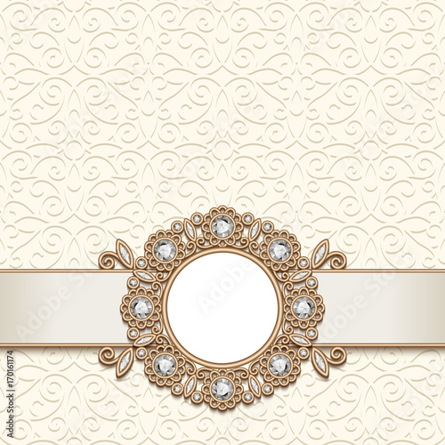 Wedding card with jewellery gold decoration