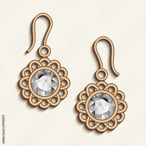 Vintage gold jewelry earrings with diamonds