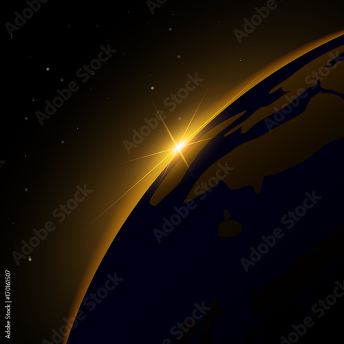 The planet Earth from the space and moon shine. Vector