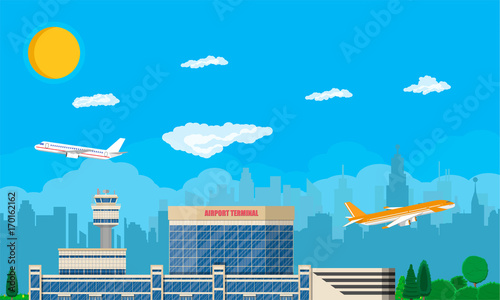 Airport control tower, terminal building