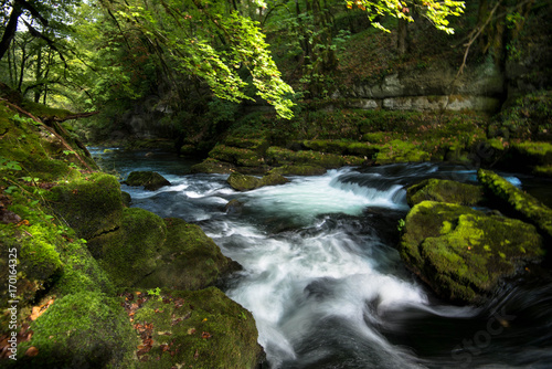 Stromschnellen der Loue im Franche Comté nahe der Quelle