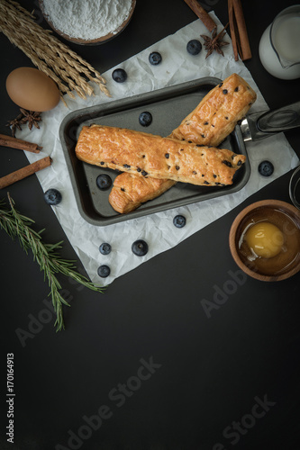 Bread with chocolate and fresh blueberry