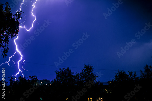 Thunderstorm and lightning in the city