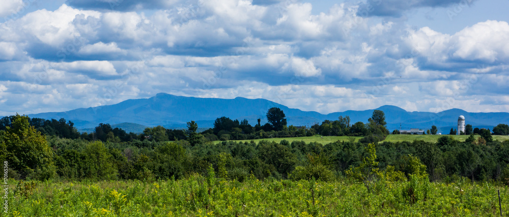 view of the Green Mountains in Vermont in summer 
