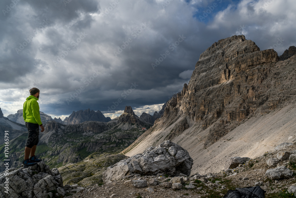 Hiker in beautiful Dolomites