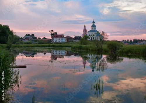 Pink sunset in Suzdal. Russia.
