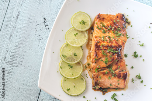 Honey lime salmon on the plate