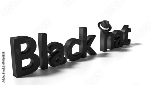Photography Black hat word on white with a black hat hanging from the h