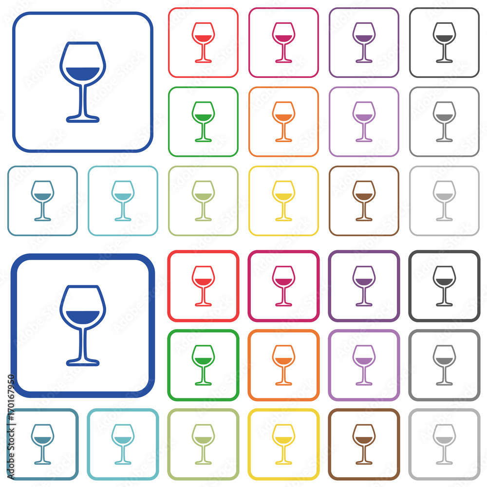 Glass of wine outlined flat color icons Glass of wine outlined flat color icons