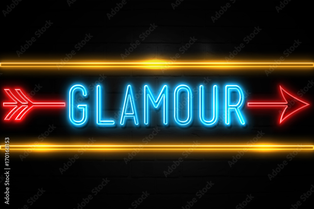 Fototapeta premium Glamour - fluorescent Neon Sign on brickwall Front view