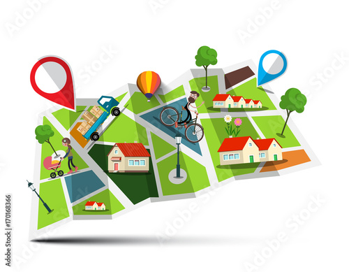 City Map. Vector Abstract Town with Pins.