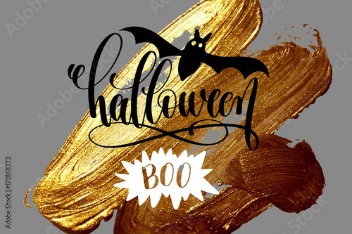 halloween boo - hand lettering holiday design on golden brush st