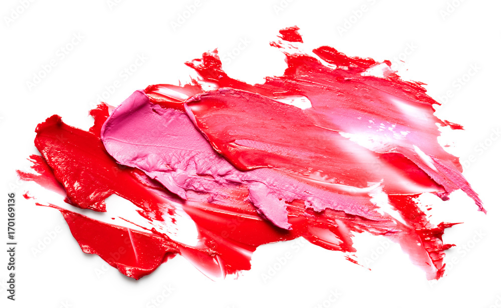 Smudged lipstick isolated on white background