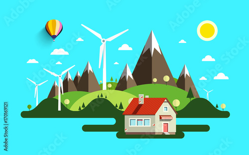 Flat Design Abstract Landscape. Vector Nature Scene.