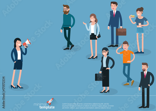 Flat design  woman promoter with loudspeaker 