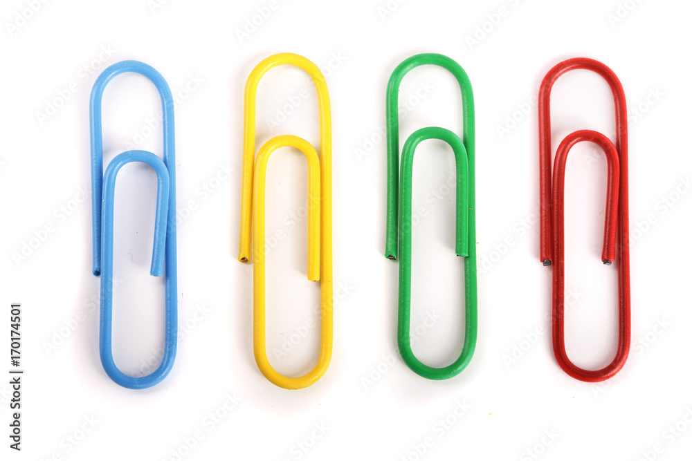 colored paper clips isolated on white background colored paper clips isolated on white background