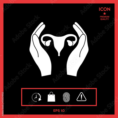Hands holding Female uterus - protection icon