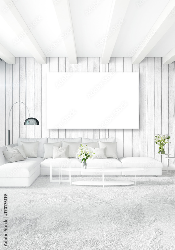 Vertical modern interior bedroom or living room with eclectic wall and empty frame for copyspace drawing. 3D rendering Vertical modern interior bedroom or living room with eclectic wall and empty frame for copyspace drawing. 3D rendering
