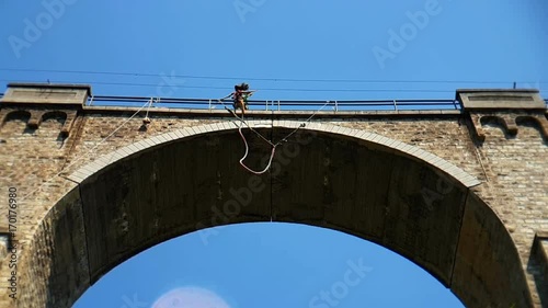 Bungee jumping Bunovo Bridge near Sofia. photo