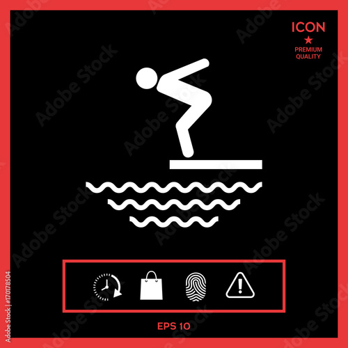 Swimmer on a springboard, Jumping into the water - icon