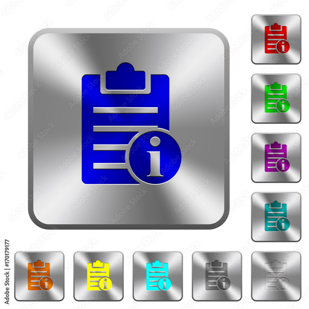 Note info rounded square steel buttons Note info rounded square steel buttons