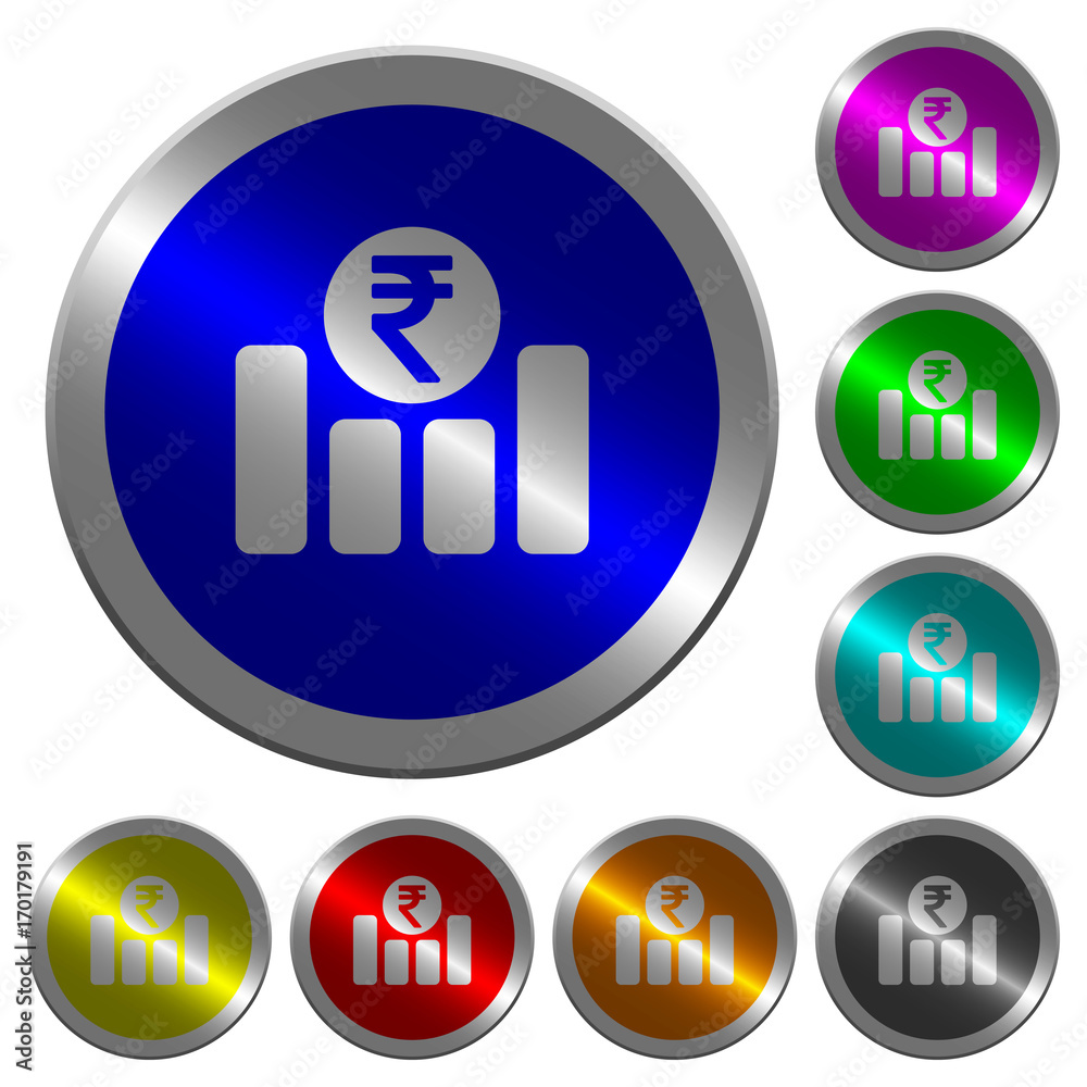 Indian Rupee financial graph luminous coin-like round color buttons Indian Rupee financial graph luminous coin-like round color buttons